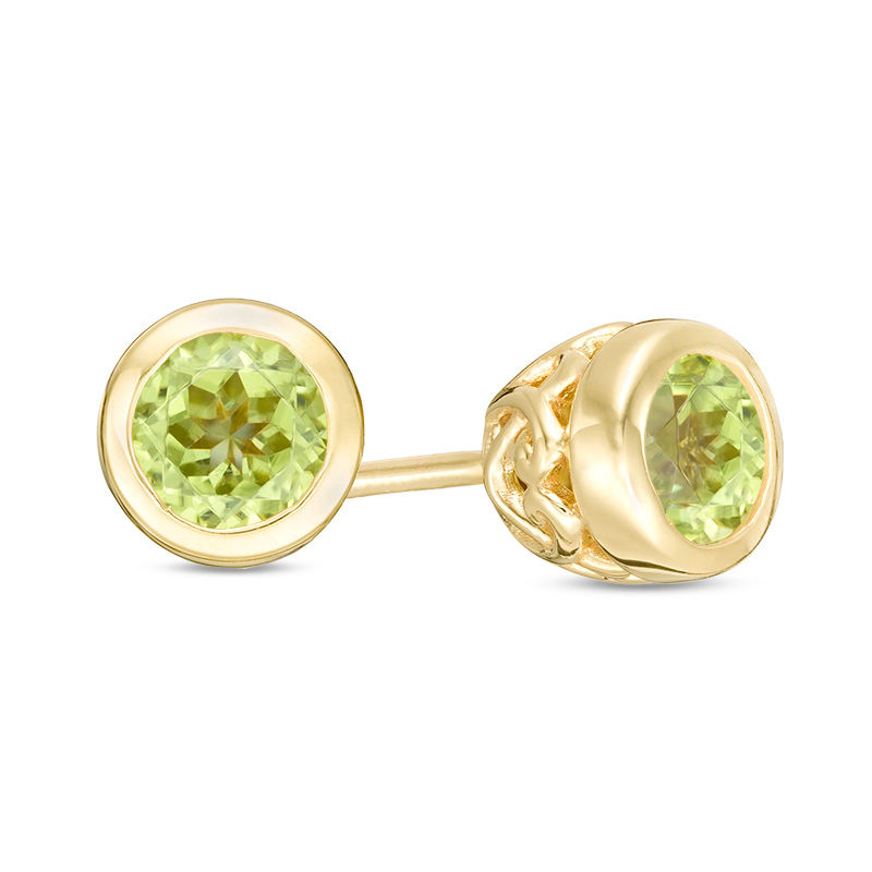 Main Image 1 of 4.0mm Bezel-Set Peridot and Filigree Stud Earrings in 10K Gold
