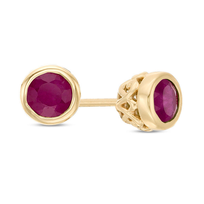 Main Image 1 of 4.0mm Bezel-Set Ruby and Filigree Stud Earrings in 10K Gold
