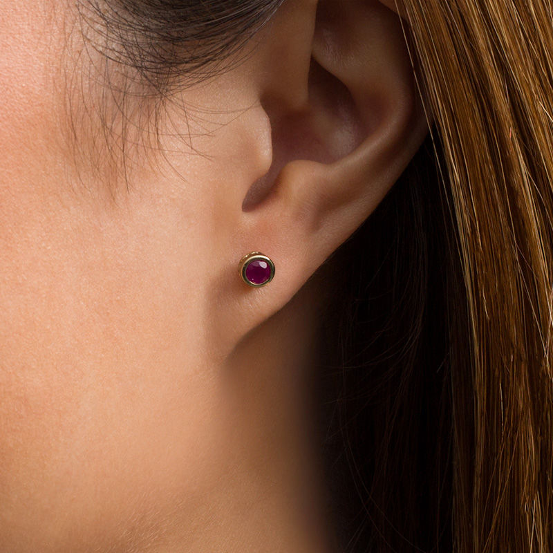Main Image 2 of 4.0mm Bezel-Set Ruby and Filigree Stud Earrings in 10K Gold