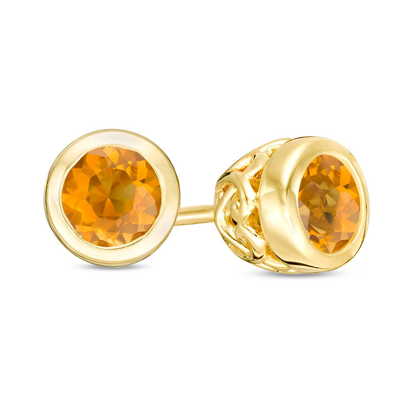 Main Image 1 of 4.0mm Bezel-Set Citrine and Filigree Stud Earrings in 10K Gold