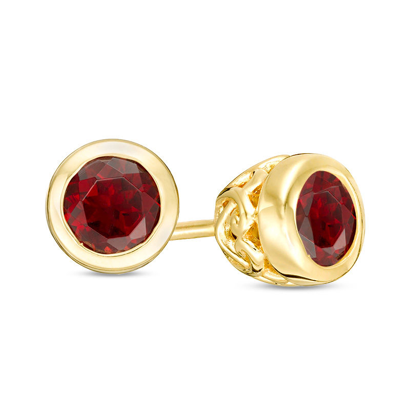 Main Image 1 of 4.0mm Bezel-Set Garnet and Filigree Stud Earrings in 10K Gold