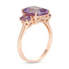 Thumbnail Image 2 of Emerald-Cut Rose de France Amethyst and 0.079 CT. T.W. Diamond Three Stone Ring in 14K Rose Gold