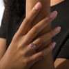 Thumbnail Image 3 of Emerald-Cut Rose de France Amethyst and 0.079 CT. T.W. Diamond Three Stone Ring in 14K Rose Gold