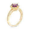 Thumbnail Image 2 of 7.0mm Grape Garnet and 0.157 CT. T.W. Diamond Ornate Vintage-Style Ring in 14K Gold