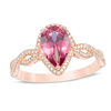 Thumbnail Image 1 of Pear-Shaped Pink Tourmaline and 1/4 CT. T.W. Diamond Braid Ring in 14K Rose Gold