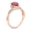 Thumbnail Image 1 of Pear-Shaped Pink Tourmaline and 1/4 CT. T.W. Diamond Braid Ring in 14K Rose Gold