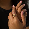 Thumbnail Image 3 of 7.0mm Yellow Beryl and 1/4 CT. T.W. Diamond Flower Frame Vintage-Style Ring in 14K Gold