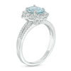 Thumbnail Image 2 of Oval Aquamarine and 1/4 CT. T.W. Diamond Flower Frame Vintage-Style Ring in 14K White Gold