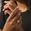 Thumbnail Image 3 of Oval Aquamarine and 1/4 CT. T.W. Diamond Flower Frame Vintage-Style Ring in 14K White Gold