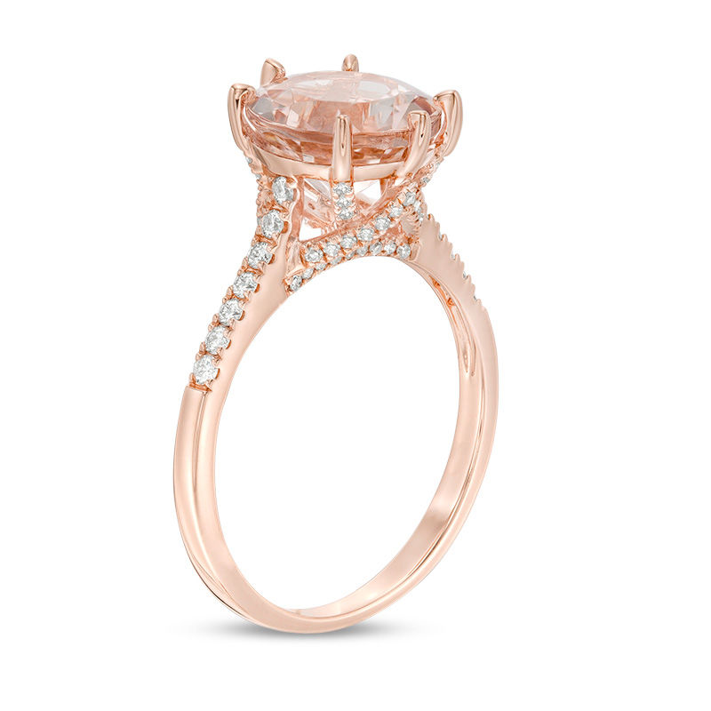 Main Image 2 of 9.0mm Morganite and 1/4 CT. T.W. Diamond Ring in 14K Rose Gold
