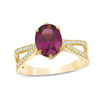 Thumbnail Image 0 of Oval Grape Garnet and 1/4 CT. T.W. Diamond Split Shank Ring in 14K Gold
