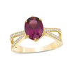 Thumbnail Image 1 of Oval Grape Garnet and 1/4 CT. T.W. Diamond Split Shank Ring in 14K Gold
