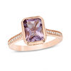 Thumbnail Image 1 of Emerald-Cut Rose de France Amethyst and 1/4 CT. T.W. Diamond Ring in 14K Rose Gold