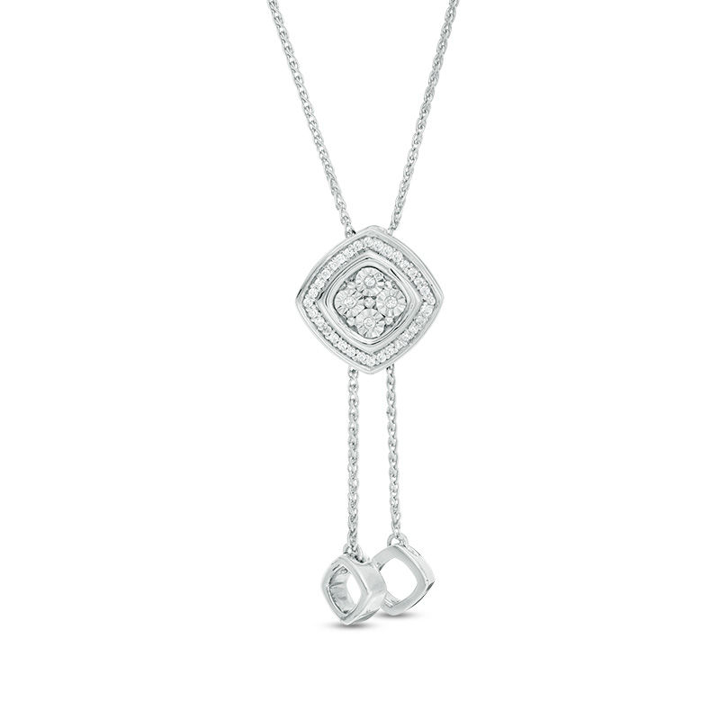 1/10 CT. T.W. Quad Diamond Tilted Frame Lariat Necklace in Sterling Silver - 26"