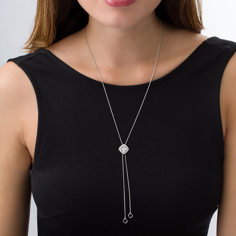 1/10 CT. T.W. Quad Diamond Tilted Frame Lariat Necklace in Sterling Silver - 26"