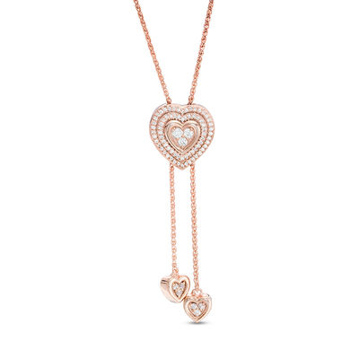Rose Gold Pink Box Heart Lariat Initial Necklace V