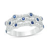Thumbnail Image 1 of Bezel-Set Lab-Created Blue and White Sapphire Triple Row Orbit Ring in Sterling Silver