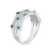 Thumbnail Image 2 of Bezel-Set Lab-Created Blue and White Sapphire Triple Row Orbit Ring in Sterling Silver