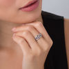 Thumbnail Image 3 of Bezel-Set Lab-Created Blue and White Sapphire Triple Row Orbit Ring in Sterling Silver