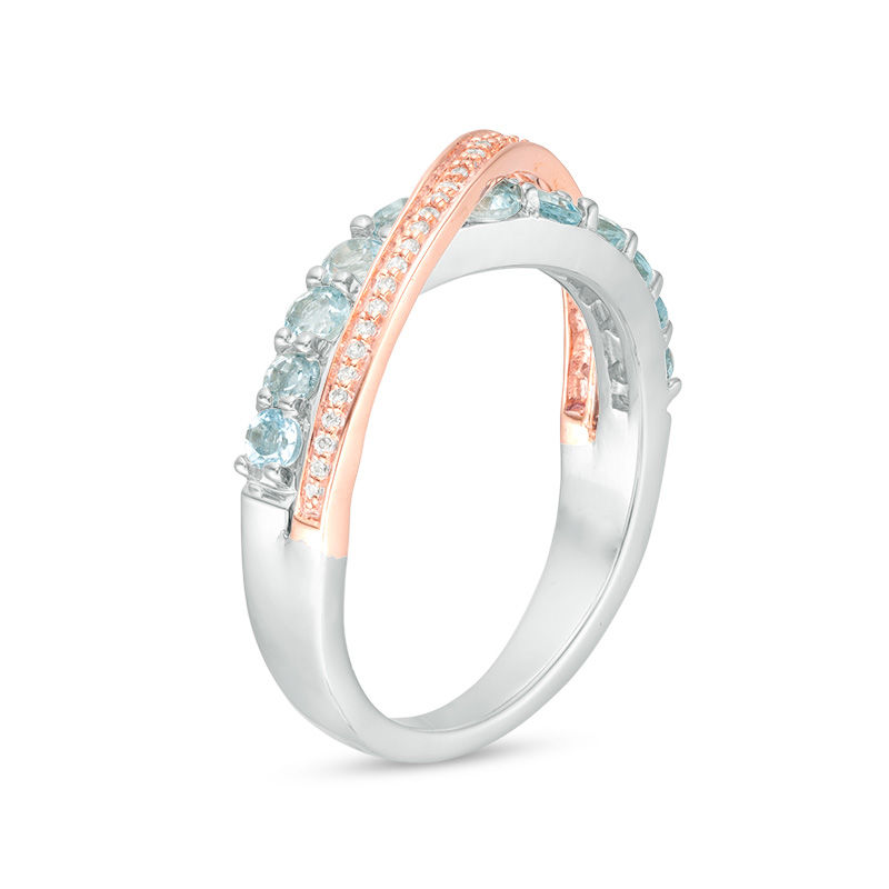 Aquamarine and 1/15 CT. T.W. Diamond Crossover Ring in Sterling Silver and 10K Rose Gold