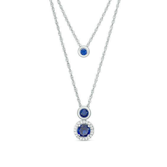 Lab-Created Blue and White Sapphire Frame Double Strand Necklace in Sterling Silver - 20" Lab-Created Blue and White Sapphire Frame Double Strand Necklace in Sterling Silver - 20"