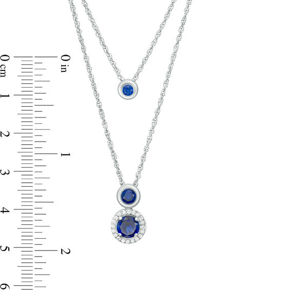 Lab-Created Blue and White Sapphire Frame Double Strand Necklace in Sterling Silver - 20" Lab-Created Blue and White Sapphire Frame Double Strand Necklace in Sterling Silver - 20"