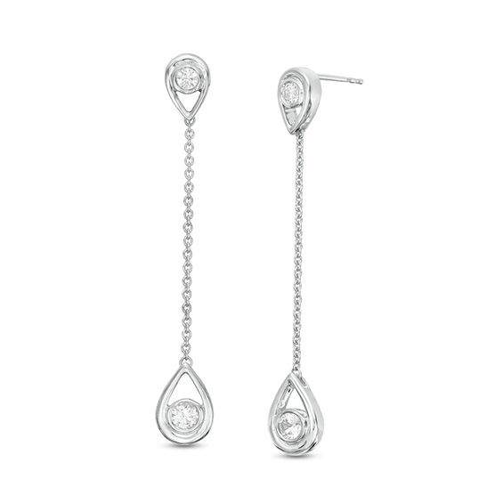 Bezel-Set Lab-Created White Sapphire Open Teardrop Frame Linear Drop Earrings in Sterling Silver Bezel-Set Lab-Created White Sapphire Open Teardrop Frame Linear Drop Earrings in Sterling Silver