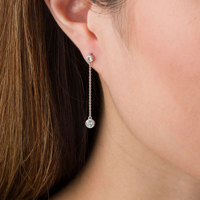 Bezel-Set Aquamarine Linear Drop Earrings in Sterling Silver