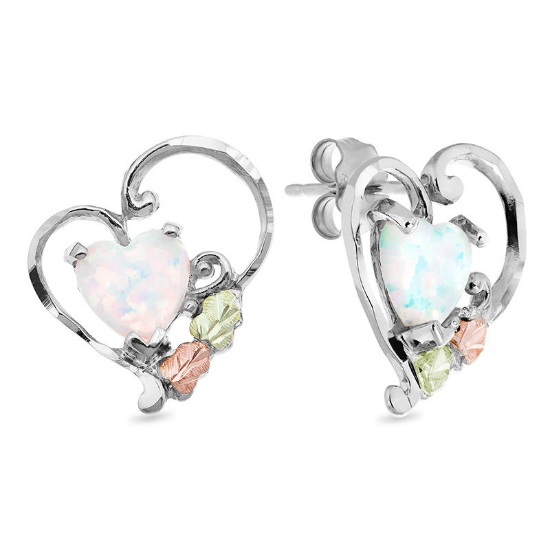 Black Hills Gold 6.0mm Lab-Created Opal Tilted Heart Stud Earrings in ...