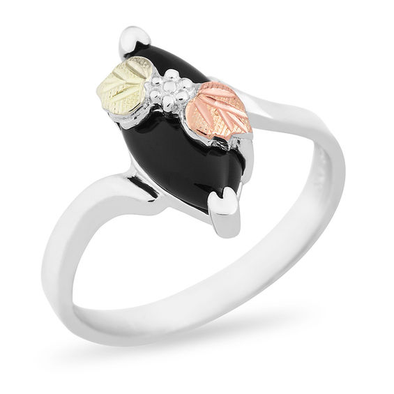 Black Hills Gold Marquise Onyx Bypass Ring in Sterling Silver
