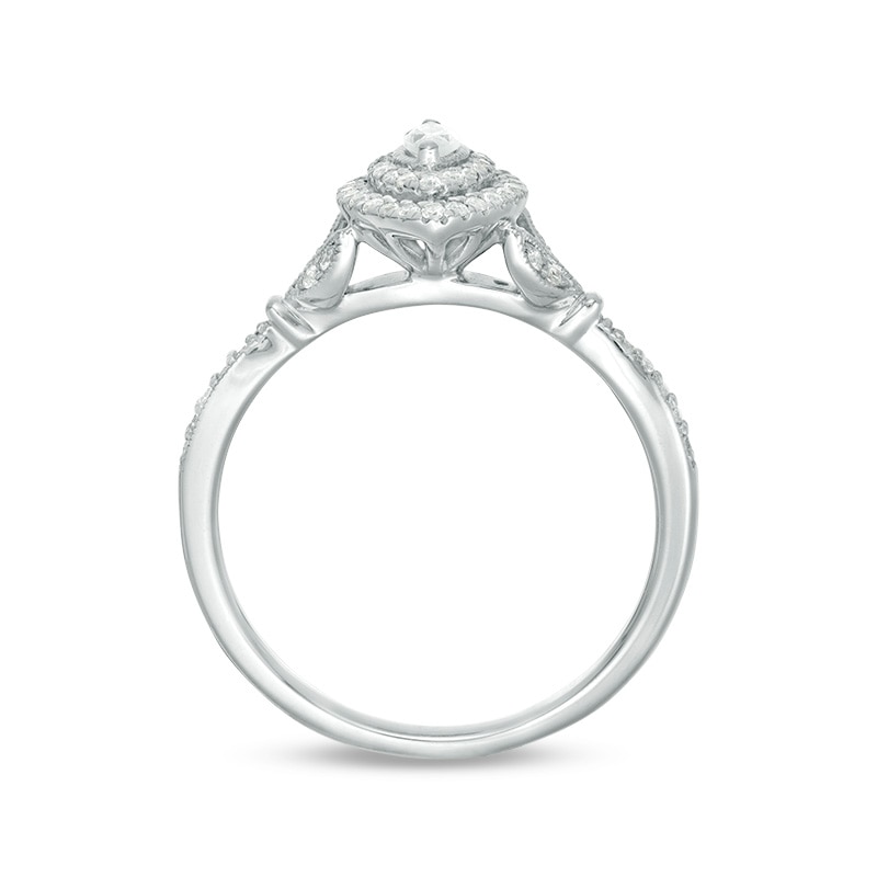 Main Image 4 of 1/3 CT. T.W. Marquise Diamond Double Frame Petal-Sides Vintage-Style Engagement Ring in 14K White Gold