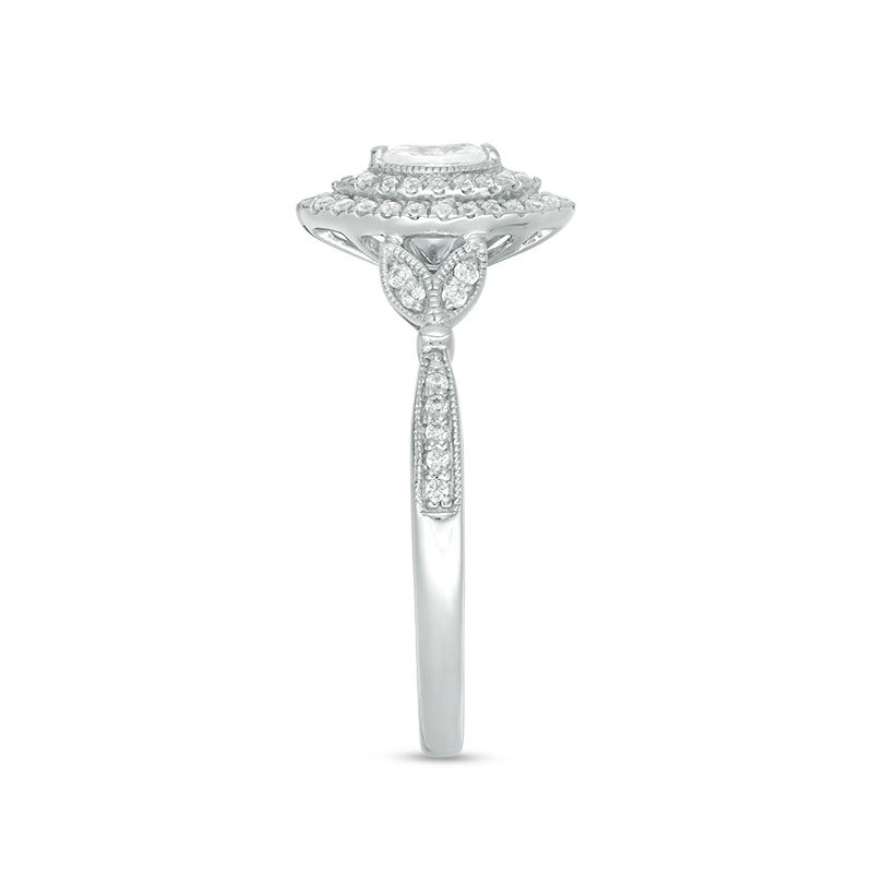 Main Image 5 of 1/3 CT. T.W. Marquise Diamond Double Frame Petal-Sides Vintage-Style Engagement Ring in 14K White Gold