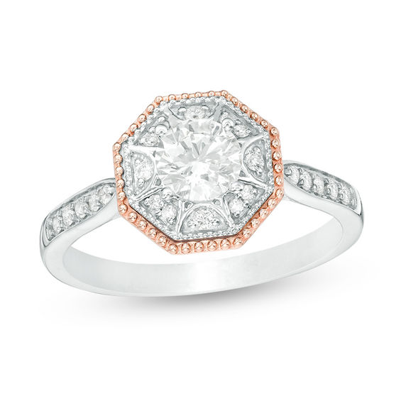 5/8 CT. T.w. Diamond Octagon Frame Engagement Ring in 14K Two-Tone Gold