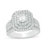 Thumbnail Image 1 of 2 CT. T.W. Certified Emerald-Cut Diamond Double Frame Multi-Row Engagement Ring in 14K White Gold (I/SI2)