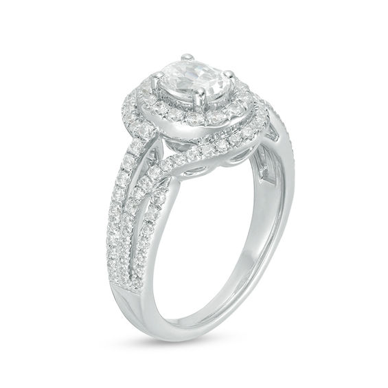 1-1/2 CT. T.w. Certified Oval Diamond Frame Bypass Swirl Engagement Ring in 14K White Gold (I/Si2)