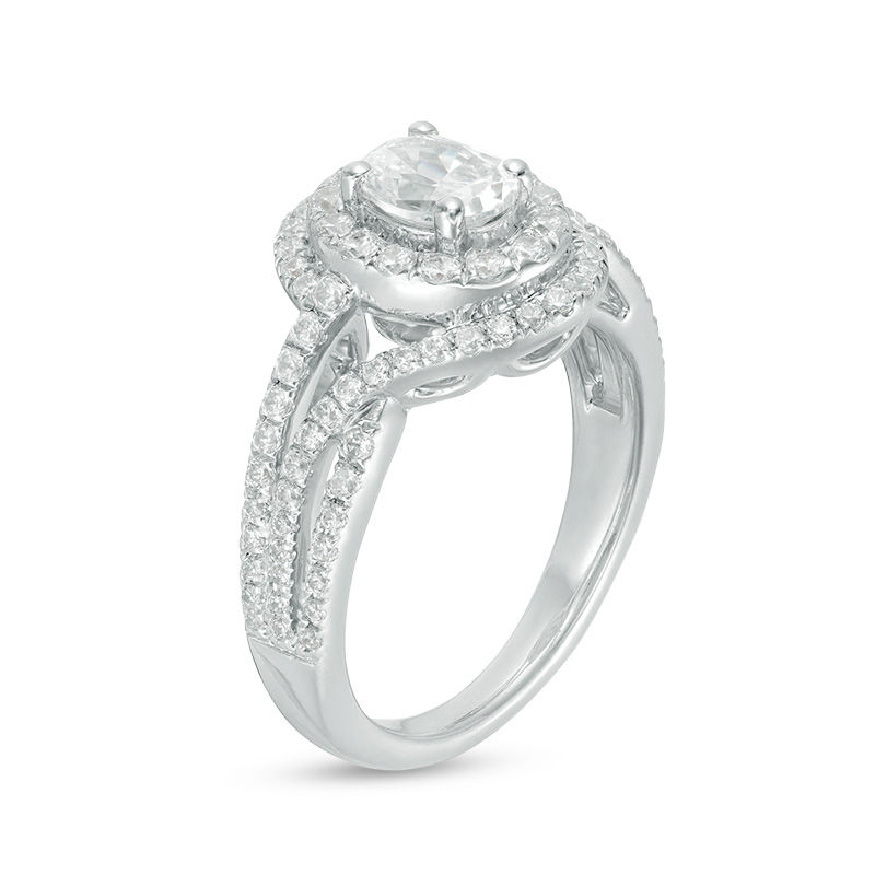 Main Image 2 of 1-1/2 CT. T.W. Certified Oval Diamond Frame Bypass Swirl Engagement Ring in 14K White Gold (I/SI2)