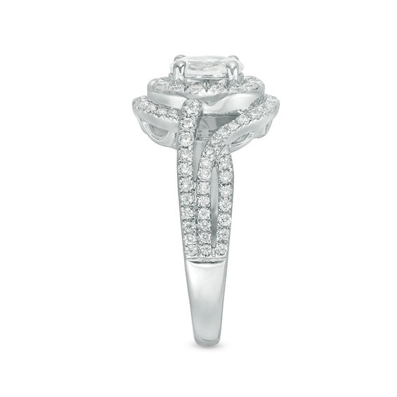 1-1/2 CT. T.w. Certified Oval Diamond Frame Bypass Swirl Engagement Ring in 14K White Gold (I/Si2)