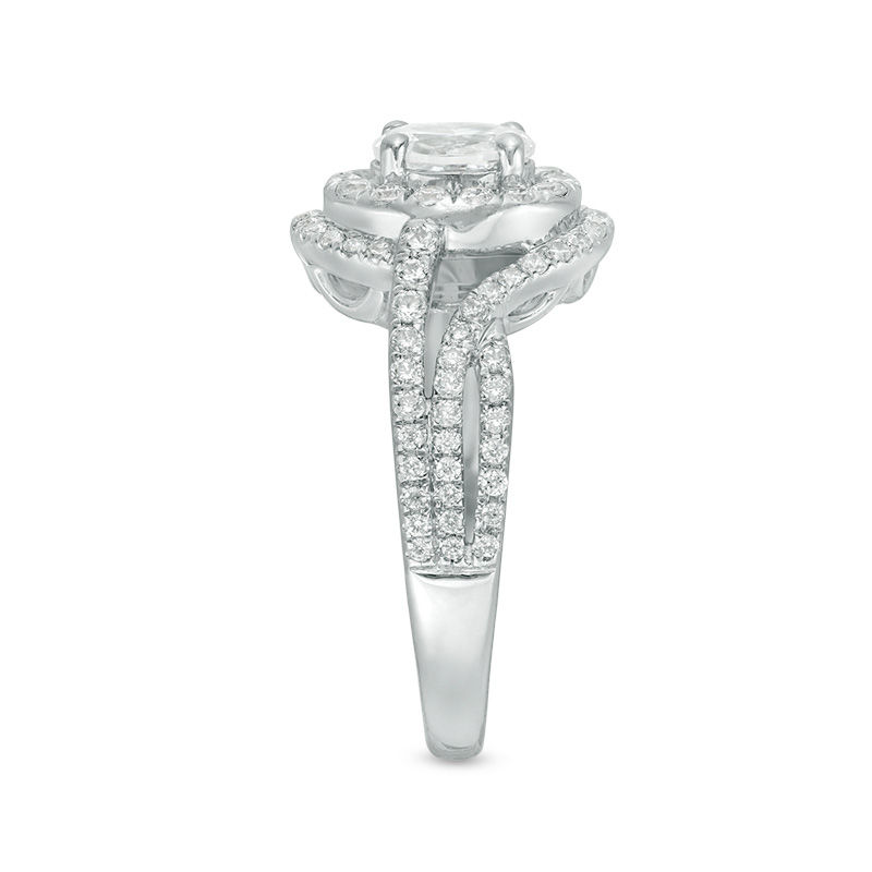Main Image 4 of 1-1/2 CT. T.W. Certified Oval Diamond Frame Bypass Swirl Engagement Ring in 14K White Gold (I/SI2)