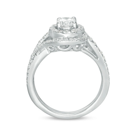 1-1/2 CT. T.w. Certified Oval Diamond Frame Bypass Swirl Engagement Ring in 14K White Gold (I/Si2)
