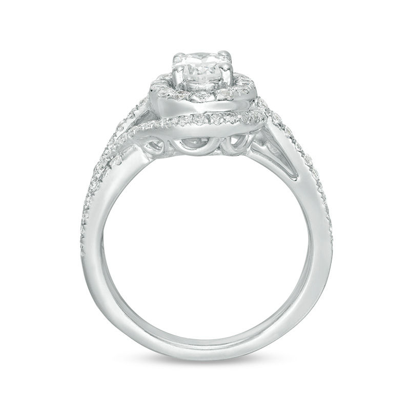 Main Image 5 of 1-1/2 CT. T.W. Certified Oval Diamond Frame Bypass Swirl Engagement Ring in 14K White Gold (I/SI2)