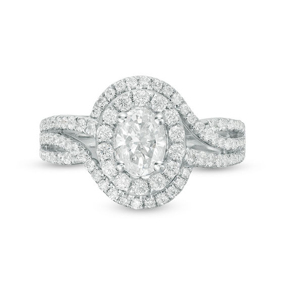 1-1/2 CT. T.w. Certified Oval Diamond Frame Bypass Swirl Engagement Ring in 14K White Gold (I/Si2)