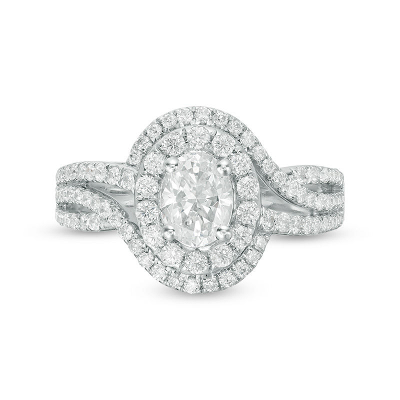 Main Image 6 of 1-1/2 CT. T.W. Certified Oval Diamond Frame Bypass Swirl Engagement Ring in 14K White Gold (I/SI2)