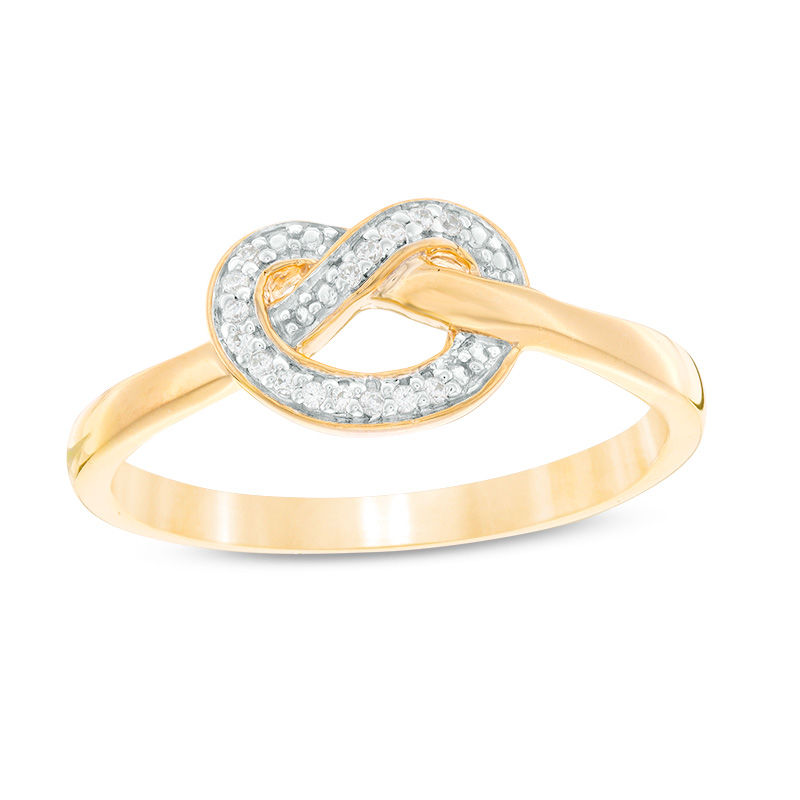Main Image 1 of 1/20 CT. T.W. Diamond Love Knot Pretzel Ring in Sterling Silver with 14K Gold Plate