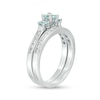 Thumbnail Image 3 of Princess-Cut Aquamarine and Lab-Created White Sapphire Three Stone Bridal Set in Sterling Silver