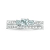 Thumbnail Image 4 of Princess-Cut Aquamarine and Lab-Created White Sapphire Three Stone Bridal Set in Sterling Silver
