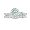 Thumbnail Image 4 of Oval Aquamarine and 1/5 CT. T.W. Diamond Frame Vintage-Style Bridal Set in 10K White Gold