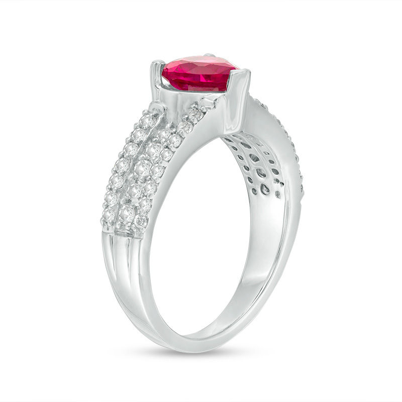 Octagonal Lab-Created Ruby and White Lab-Created Sapphire Starburst Frame  Ring in Sterling Silver with 14K Gold Plate | Zales