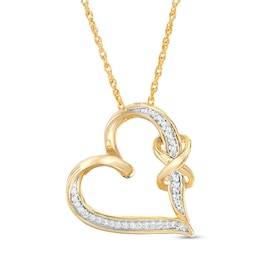 1/15 CT. T.W. Diamond Infinity Knot Tilted Heart Pendant in Sterling Silver with 14K Gold Plate