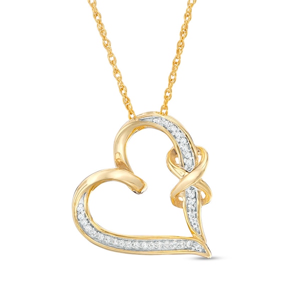 1/15 CT. T.w. Diamond Infinity Knot Tilted Heart Pendant in Sterling Silver with 14K Gold Plate