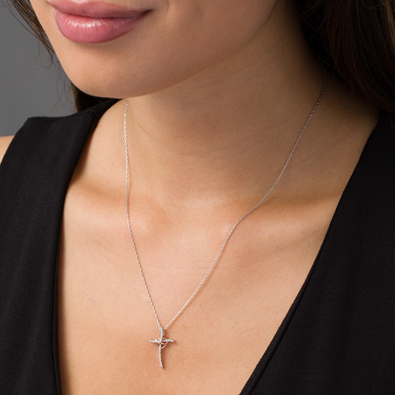 Main Image 2 of 1/10 CT. T.W. Diamond Infinity Heart Cross Pendant in Sterling Silver and 10K Rose Gold